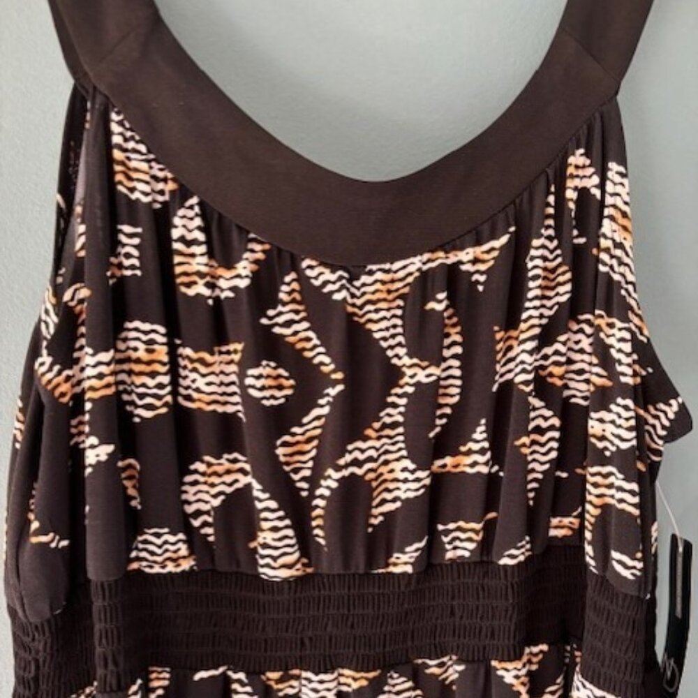 NWT New Directions Petite Stretch Black Brown Maxi Dress Sleeveless Empire Waist